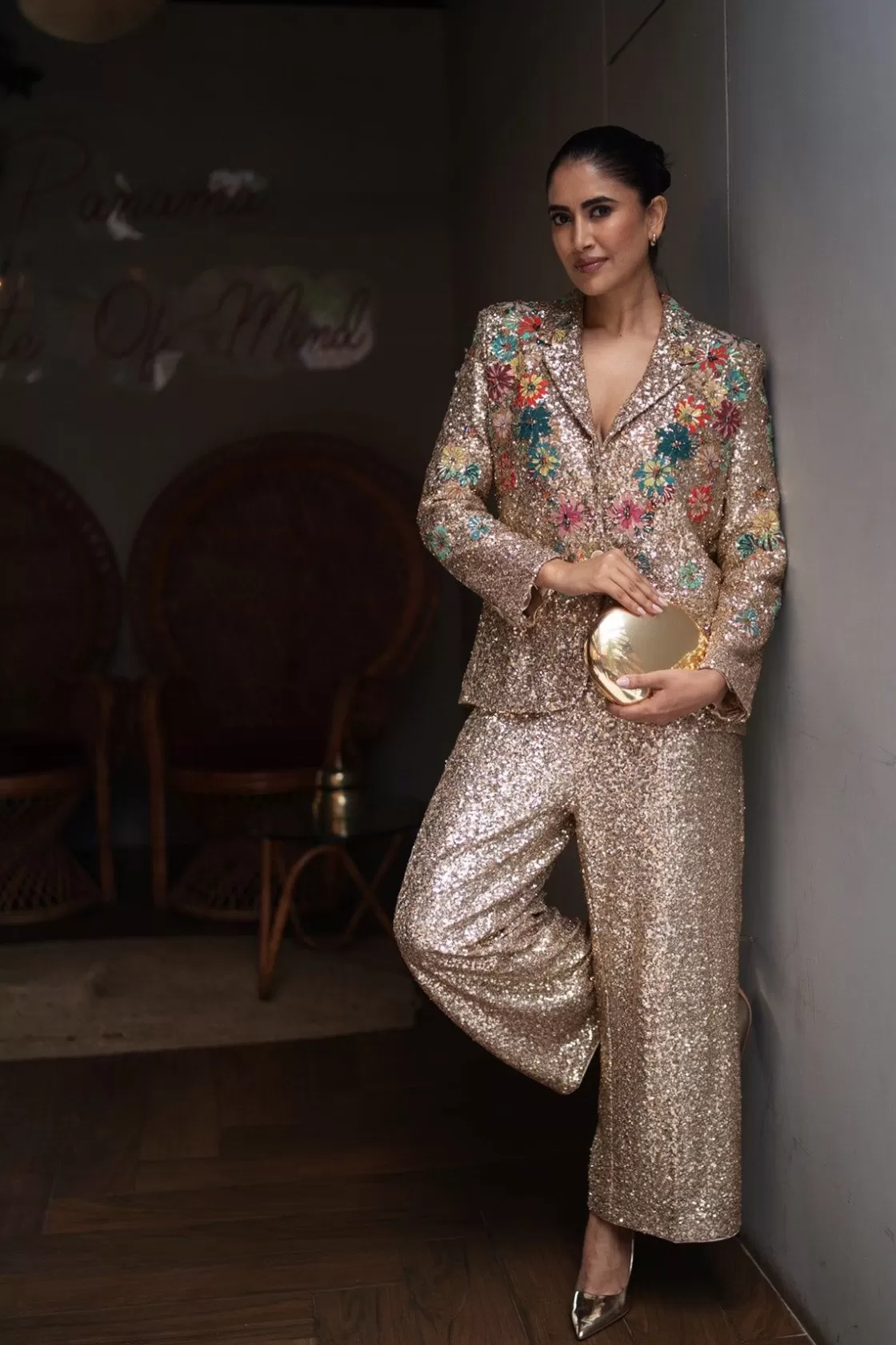 RANNA GILL Jackets-Alish Pekh In Roma 3D Embroidered Sequin Jacket Golden