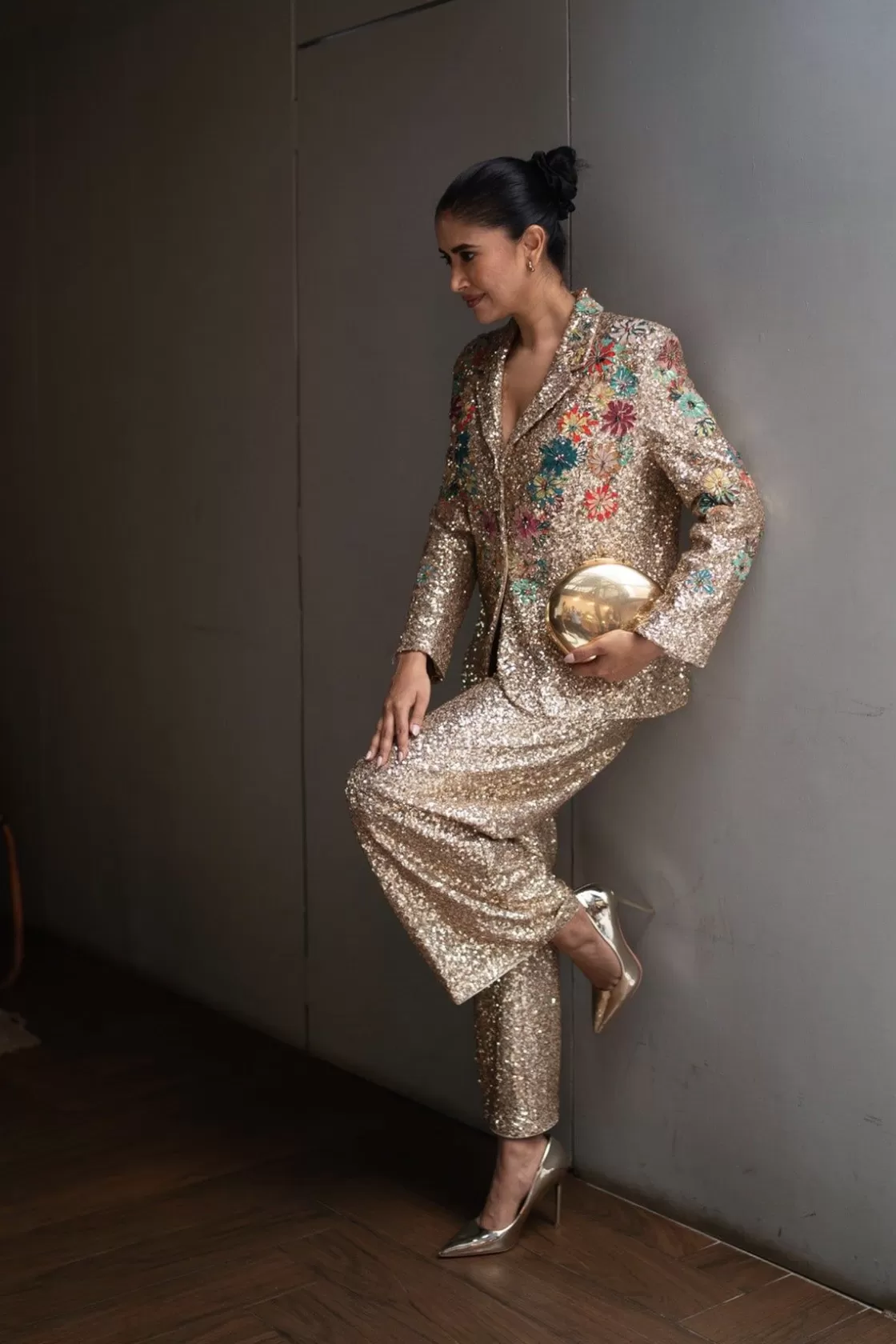 RANNA GILL Jackets-Alish Pekh In Roma 3D Embroidered Sequin Jacket Golden