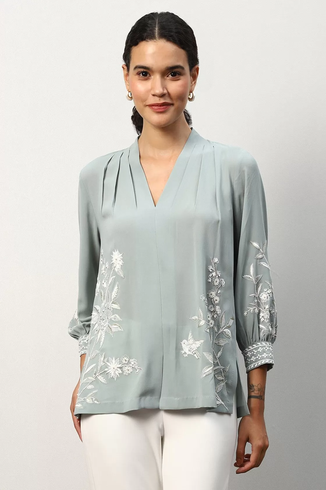 RANNA GILL Tops-Anna Blouse Frosty Green