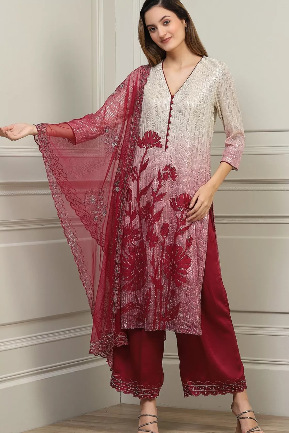 RANNA GILL Indian Tunic Sets-Hamya Burgandy