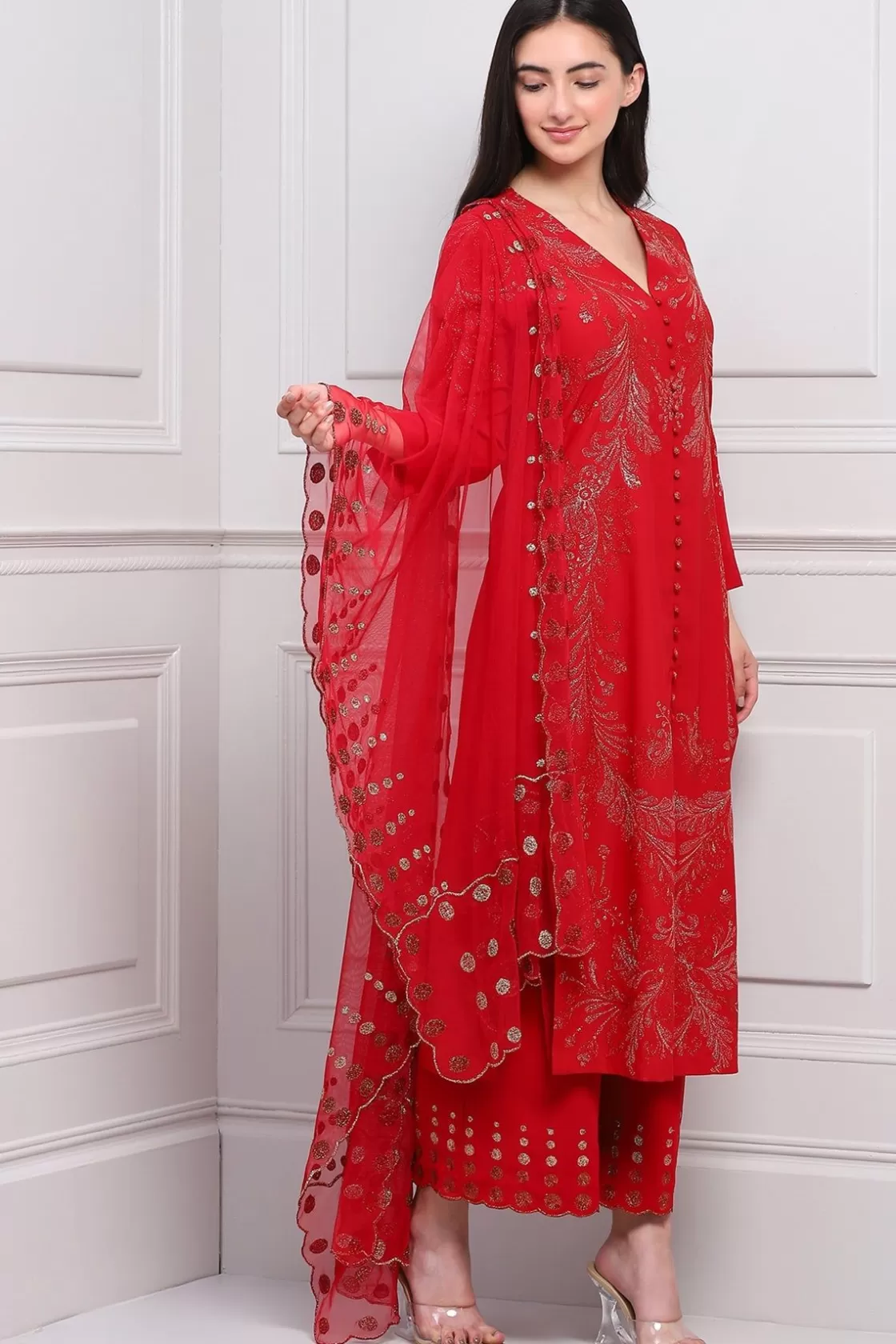 RANNA GILL Indian Tunic Sets-Haniya Tunic Set Red