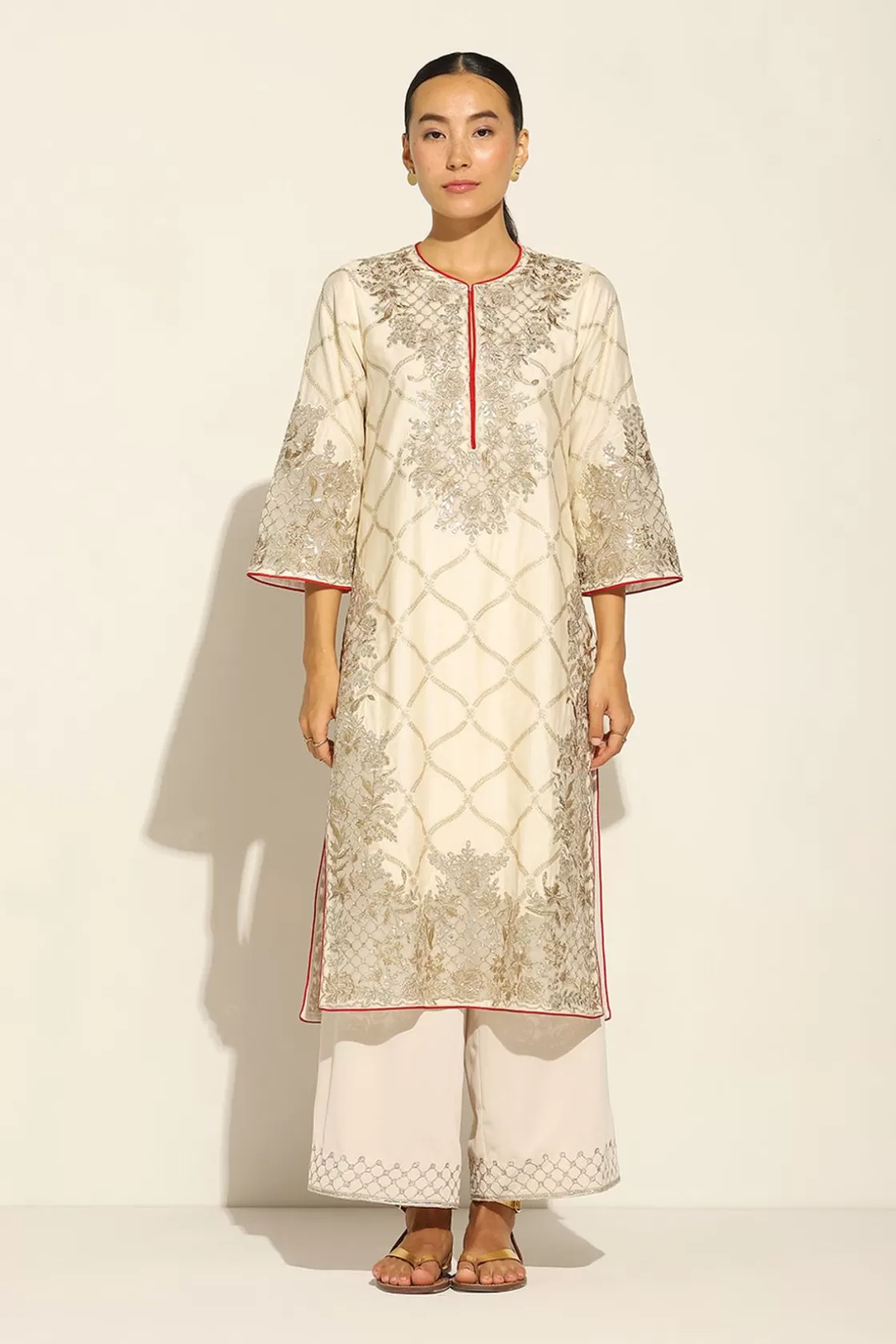 RANNA GILL Indian Tunic Sets-Jenny Tunic Set Beige