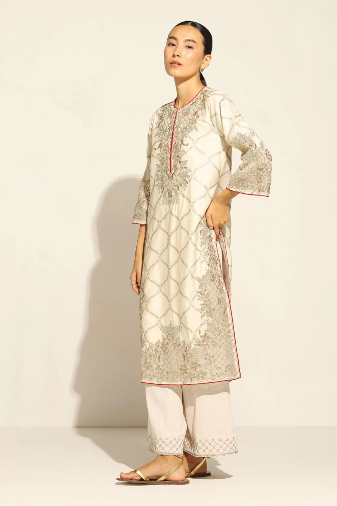 RANNA GILL Indian Tunic Sets-Jenny Tunic Set Beige