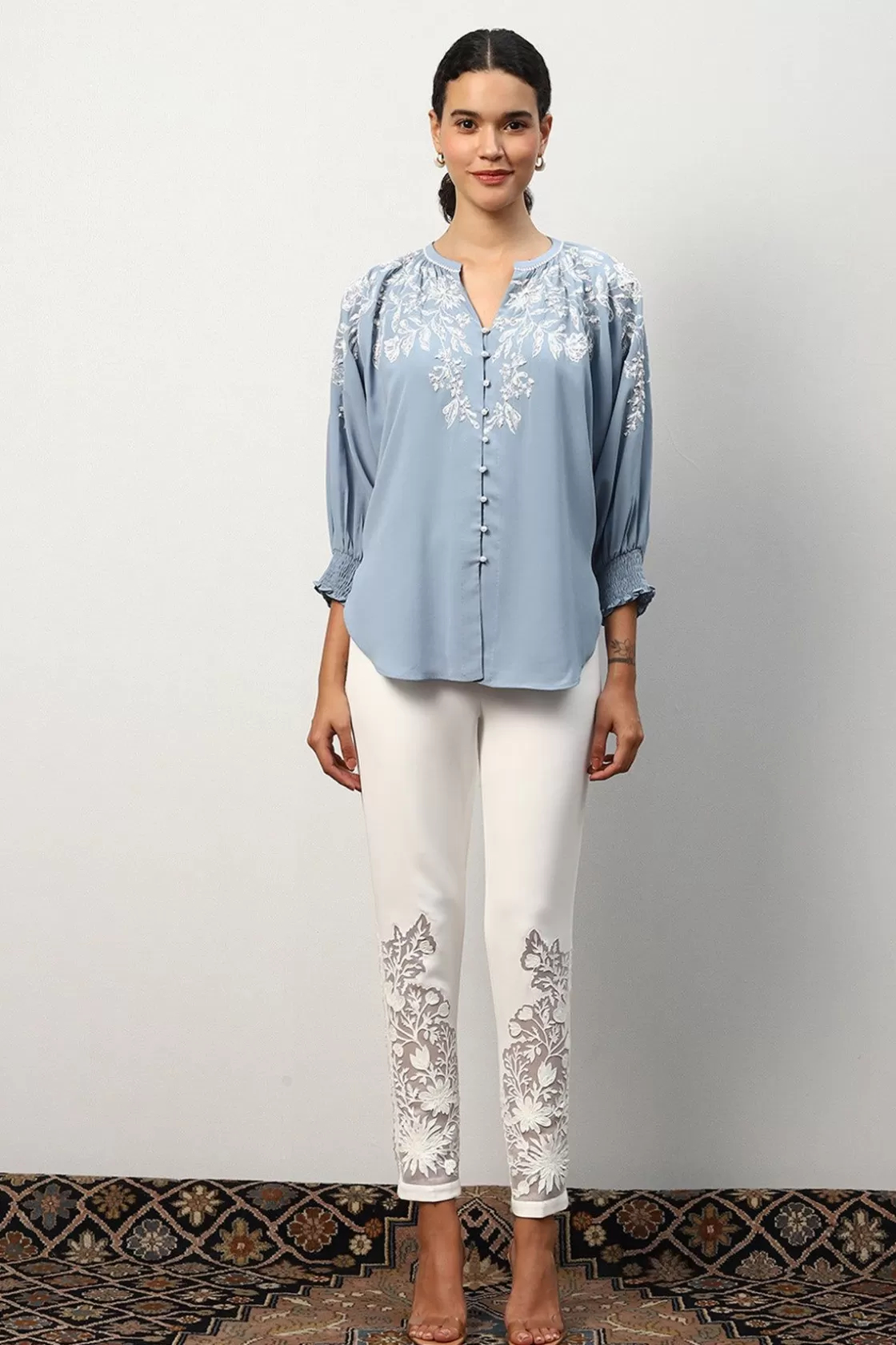 RANNA GILL Tops-Maria Blouse Ashley Blue