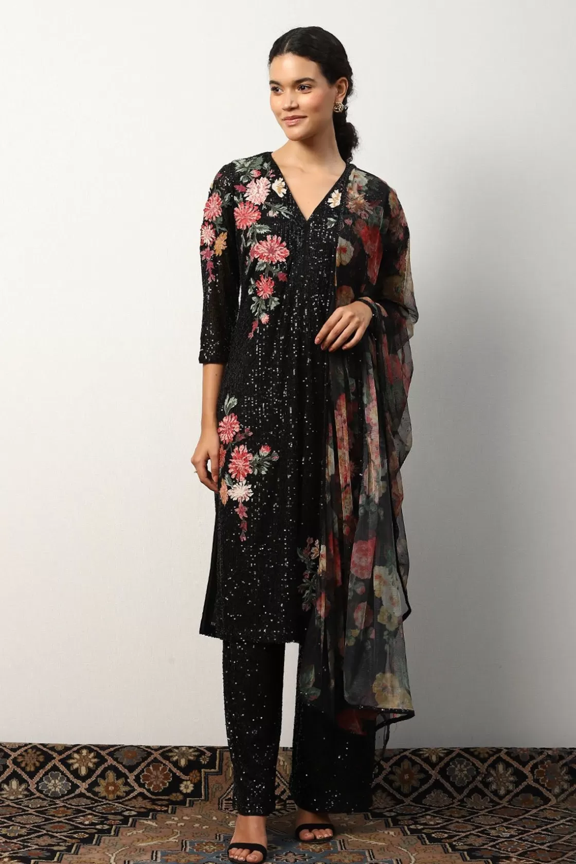 RANNA GILL Indian Tunic Sets-Trivana Tunic Set Black