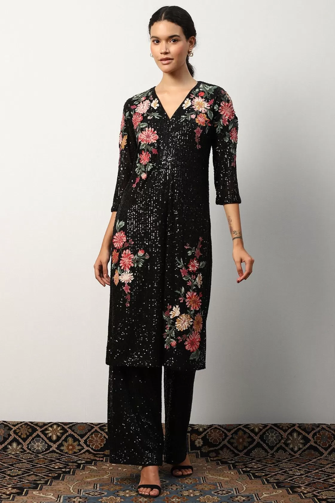 RANNA GILL Indian Tunic Sets-Trivana Tunic Set Black